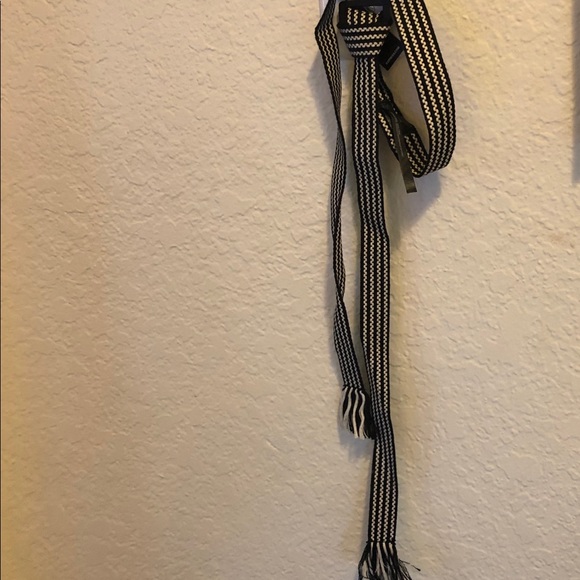 Express Black White Woven Tie Belt Fray XS/S - Picture 2 of 2